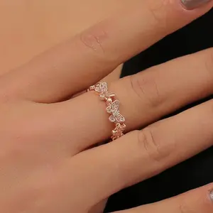 FUTIMELY Butterfly Rings For Women Dainty Crystal Butterfly Finger Ring Rose Gold Adjustable Charm Knuckle Ring