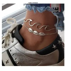 Unisex Minimalist Wave Shell 2- Anklet Set - Alloy, 9-10 Inches  A Perfect Gift for  Couples, Friends, Boyfriends, Girlfriends, Husband, Wife, Thanksgiving, Independence Day, Halloween, Black Friday, Christmas, and New Year  W620