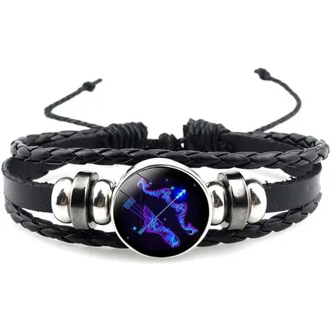 Unisex Classic 12 Constellation Bracelet, Adjustable Woven Leather Wristband, Lightweight & Flexible Jewelry for Daily Wear, Clothes, Lightweight Flex, Men's Jewelry, Adjustable Fitted Bracelets & Bangles, Unique Gifts For Man, Classic Wrist Accessory, Me