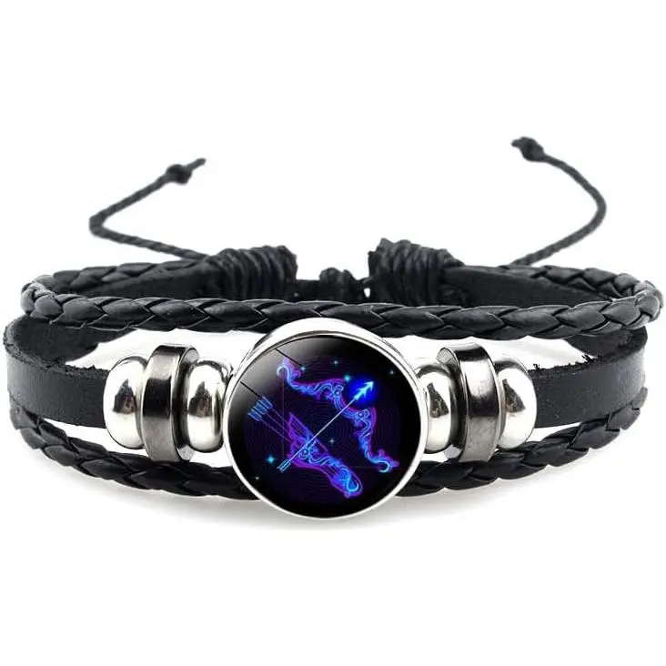 Unisex Classic 12 Constellation Bracelet, Adjustable Woven Leather Wristband, Lightweight & Flexible Jewelry for Daily Wear, Clothes