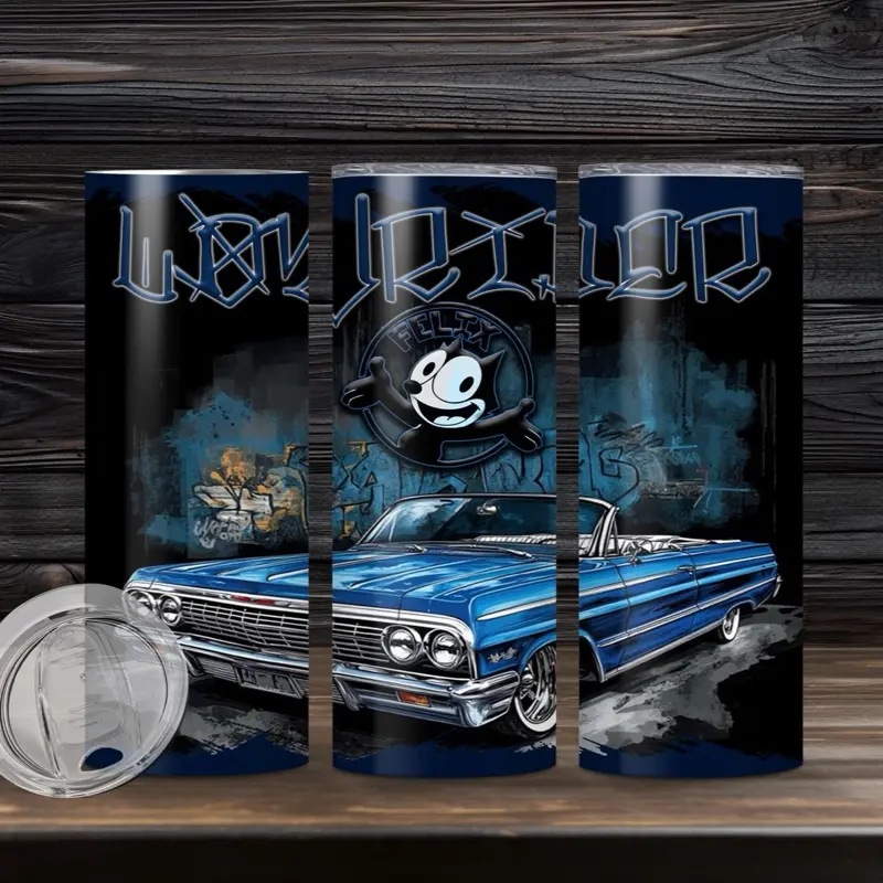 Blue Felix el Gato Lowrider 20 oz Tumbler - Classic Design with Blue Finish and Unique Graphics - Bottle, Drinkware