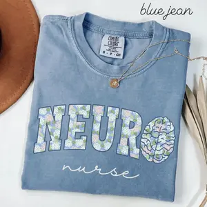 Neuro Nurse Comfort Colors Shirt • Floral Neurology Nurse Work Tshirt • Neuro Nurse Gift • Neuroscience Nurse Hydrangea Pattern Crewneck Tee