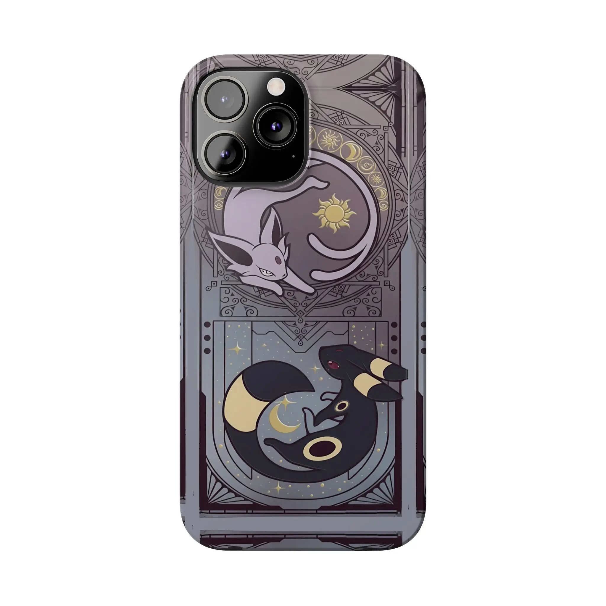 Espeon Umbreon Tarot Phone Case, Eeveelution Sun Moon Anime Protective Cover for iPhone 7–17 Pro Max & Samsung S21–S26 Ultra