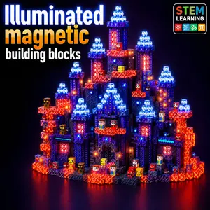 Glowing Magnetic Building Blocks, Blue Lava Castle Style, Stem Educational Toy, Creative Construction Set, Girls' Birthday Gift