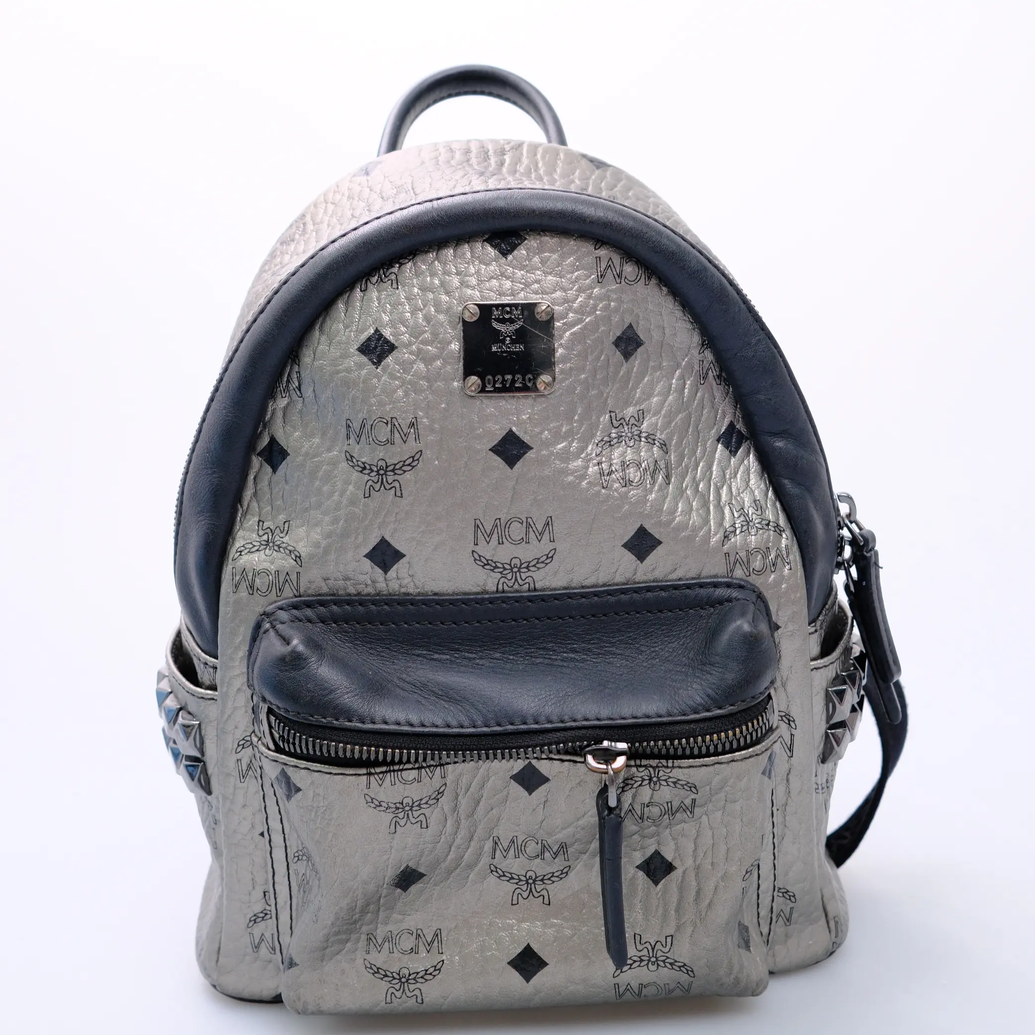 Pre-owned MCM Stark Mini Silver Visetos Coated Canvas Backpack