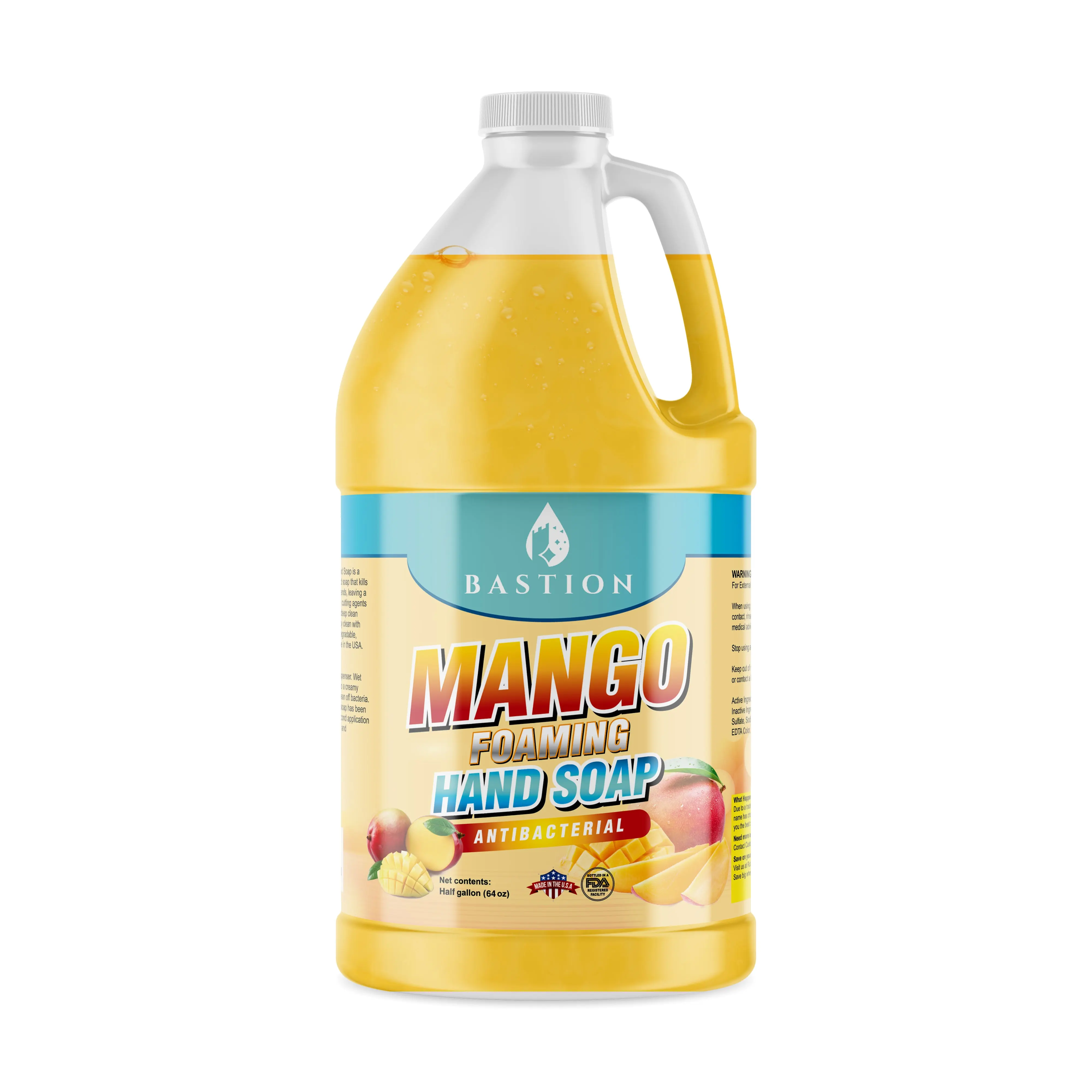 Bastion Mango Foaming Antibacterial Hand Soap Bulk Refill Jug - Tropical Mango Scent, Moisturizing, Luxurious Lather, Family & Pet Safe, Made in USA