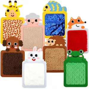 8pcs Animals Texture Plush Color Recognition Touch Toys Sensory Mats for Kids - Educational Animals Sensory Pads Fidget Toys for Kid Toddler Baby, Sensory Tiles Wall Panel Disorder Toys for Tactile Play, Playful Learning Gift