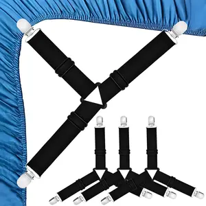 4 pcs  Sheet  clip Holders,Adjustable Sheet Clips, Elastic Bed Sheet Straps with Metal Grippers, for Bed Mattress Corners & Sofa Cushions, Keep Sheets Tight and Wrinkle-Free(4 Pcs Black)