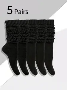 5 Pairs Women's Bubble Knit Socks, Long Calf Crew Socks, Comfortable Stretchy Soft Socks, Spring Fall Daily Wear, Teen Student Socks