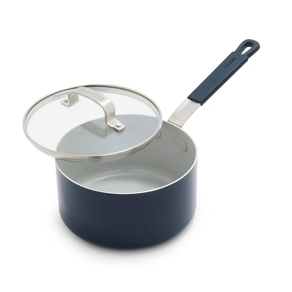 Bobby Flay Aluminum Ceramic Fry Pan 400F 2.5QT Oxford Blue 2.54qt Sauce