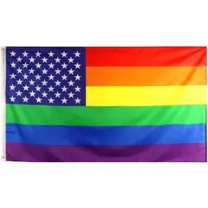 American Pride Rainbow Flag 3x5 Ft, Lightweight Polyester USA Banner with Fade-Resistant Print and Brass Grommets for Outdoors