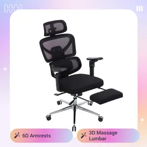 Ergonomic Wheel-Based Desk Chair with Massage Lumbar Support, 4D Headrest, 6D Armrests, Adjustable Backrest Height, Adjustable Seat Depth, 90°-135° Reclining Mesh Design, Extendable Footrest for Work & Rest, Wheel-Based Desk Chairs