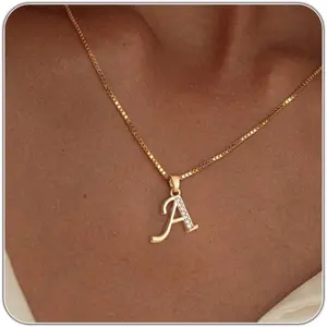 Initial Necklace for Women, 14K Gold Silver Plated Box Chain Letter Pendant, Trendy Name Necklace, Dainty Personalized Charm Jewelry Gift for Her-USA