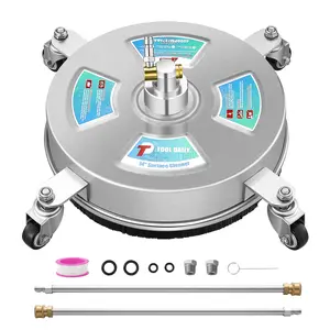 Tool Daily 14” Pressure Washer Surface Cleaner, Stainless Steel Driveway Power Washer Attachment with 4 Wheels, 2 Extension Wands, 4000 PSI