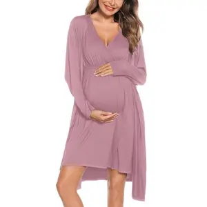 Women’s maternity care gown and robe set, three-in-one delivery care nightgown for breastfeeding, hospital bathrobe, hospital delivery gown GARMENTARY