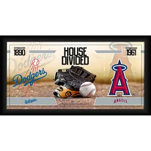 Los Angels Dodgers vs. Los Angeles Angels Framed 10" x 20" House Divided Baseball Collage - MLB Memorabilia