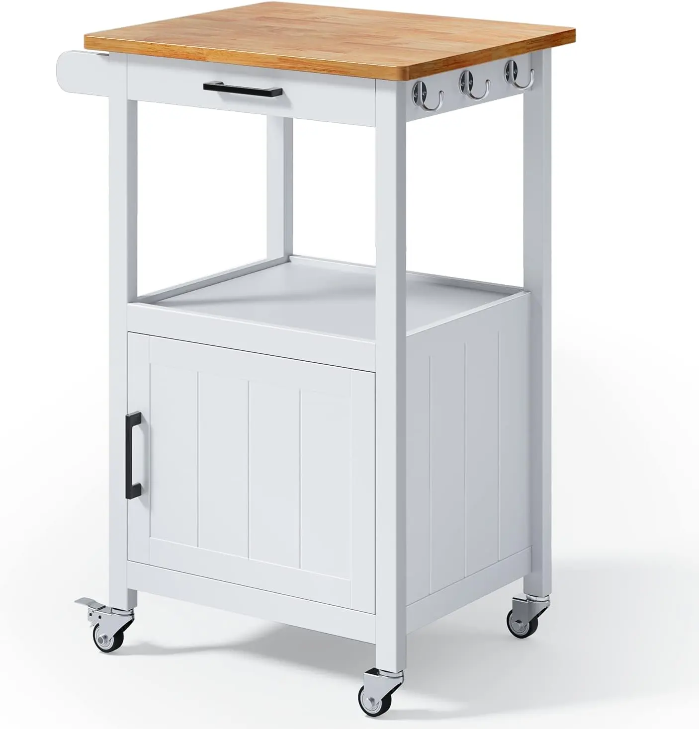 Gizoon Rolling Kitchen Island Cart with Drawer, Small Kitchen Island on Wheels, Microwave Cart, Small Home Coffee Bar, Microwave Stand, Kitchen Cart with Side Hook, White