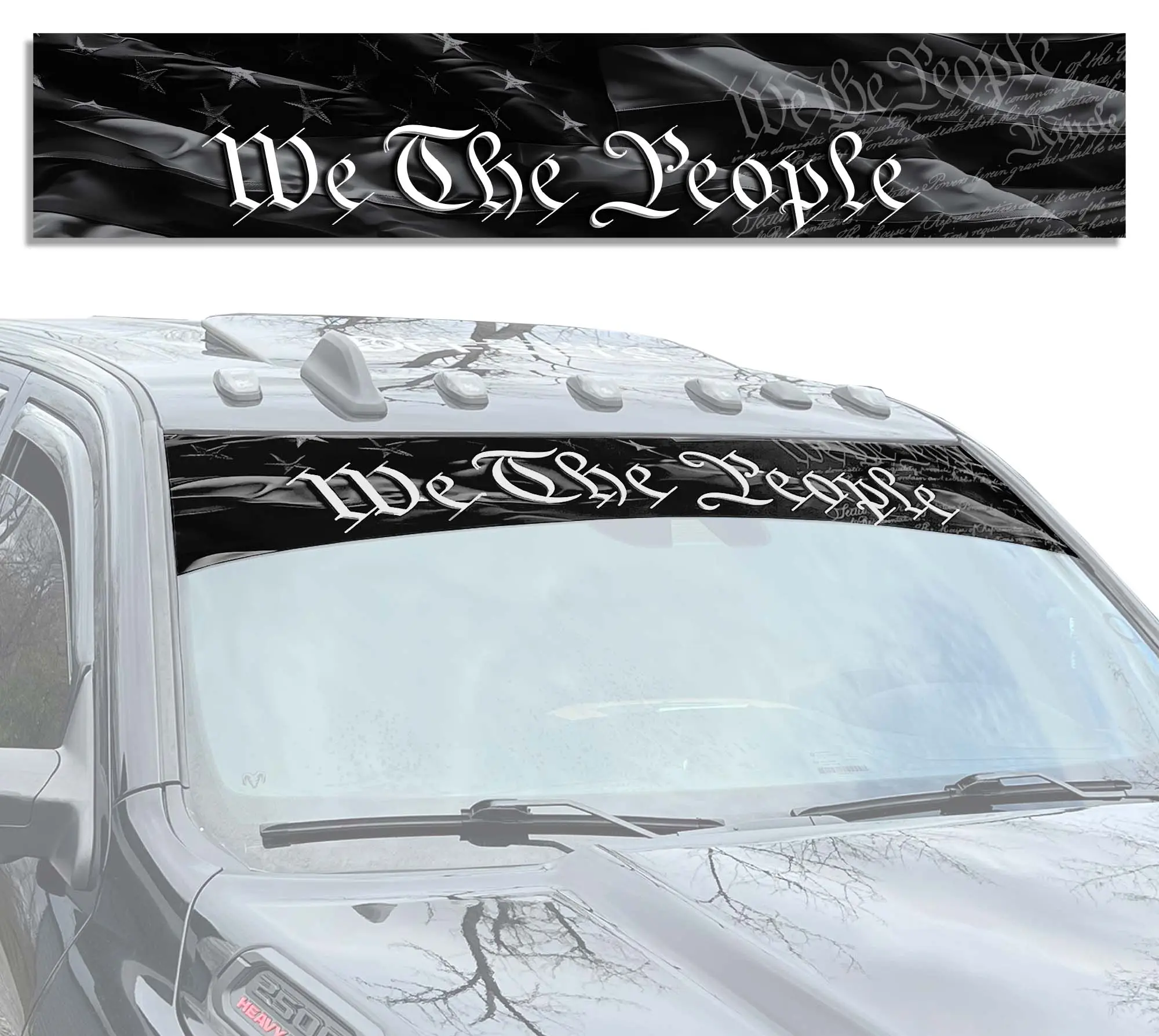 Solid Printed "We The People" Blackout Graphic Windshield Banner Visor 12"x64" Decal decal sticker premium vinyl