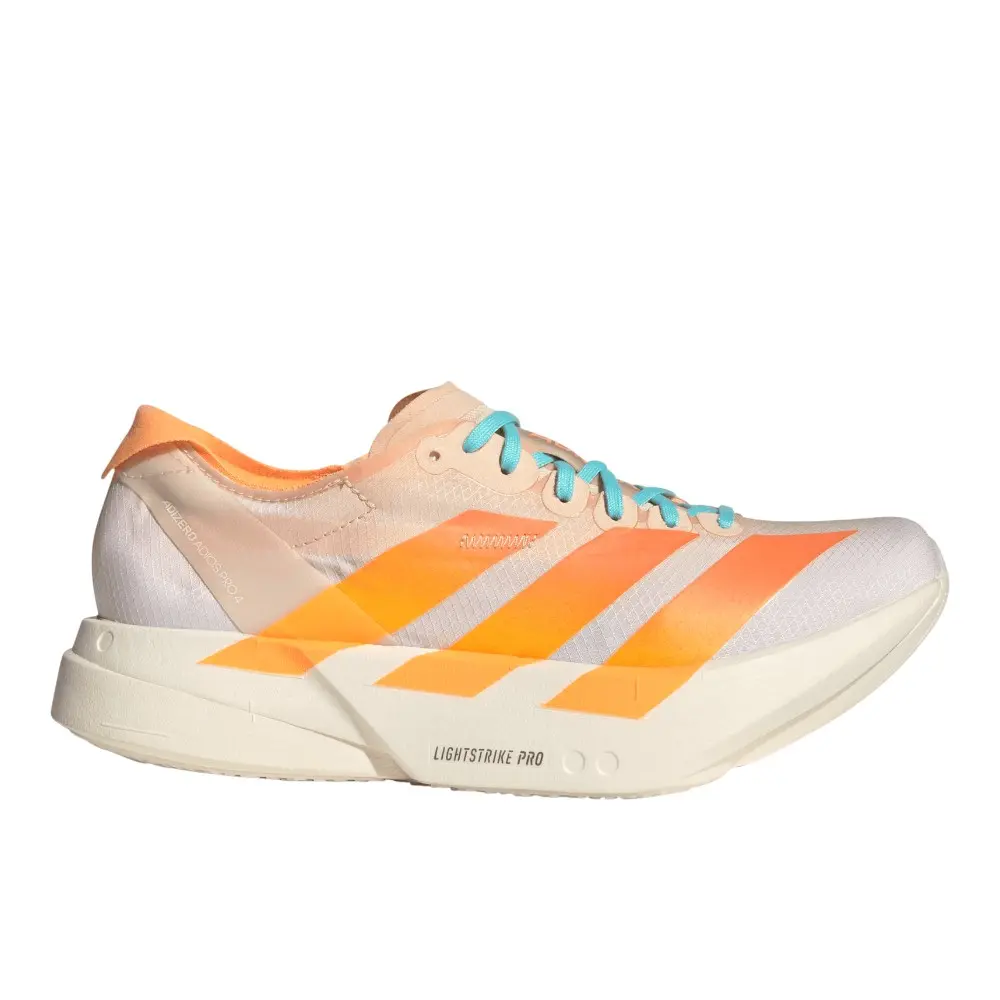 adidas Womens Adizero Adios Pro 4 Running Sneakers Shoes - Off White, Orange adidas Womens Adizero Adios Pro 4 Running Sneakers Shoes - Off White, Orange