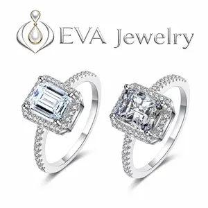 [EVA Jewelry] Emerald/ Radiant 925 Sterling Silver Synethic Moissanite Ring