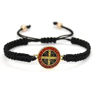 Catholic Rosary Handmade Saint Benedict Bracelet Adjustable Rosary Bracelet (Red)