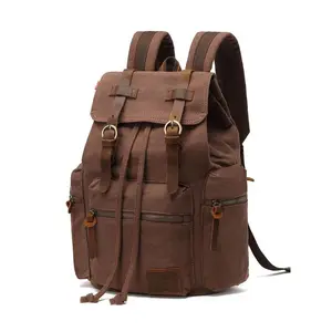 Vintage Canvas Backpack, Casual Label  Patched Design Backpack with Belt, Fashionable Backpack for Men & Women for Daily Use