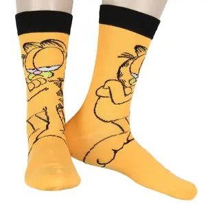 Garfield Socks Nickelodeon Garfield Comics Casual Novelty Character Knit Men's Crew Socks Fits Men's Shoe Size 8-12
