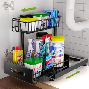 Under Sink Organizer,Pull Out Cabinet Organizer 2 Tier Slide Out Sink Shelf Cabinet Organizer and Storage,L Shaped Under Counter Organizers for Under Kitchen Bathroom Organization
