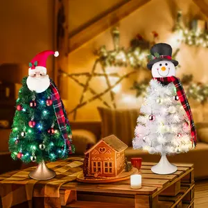 60cm Christmas Tree Lighted Ornament, Santa Claus & Snowman Top Decorations, 25 Color Changing LED Lights, Battery Operated, Festive Decoration