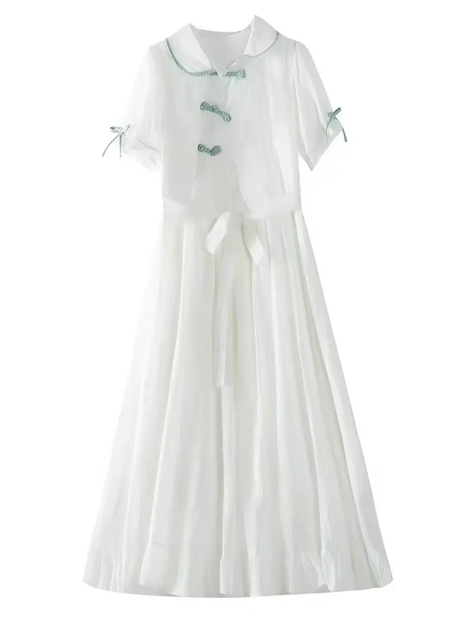 Chinese-Style Cheongsam Dress with Frog Closures — Fresh & Elegant Long Gown