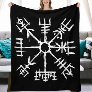 Black Celtic Viking Magical Runic Compass Flannel Fleece Throw Blanket 50"X40" Fluffy Winter Fall Blanket Cozy Soft Fuzzy Plush Home Decor