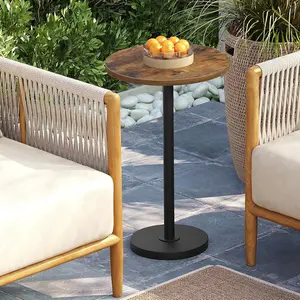 Round Side End Table for Small Spaces, Pedestal Style Martini Drink Side Table in Living Room, Bedroom, Dormitory, Rustic Brown and Black ET30BR