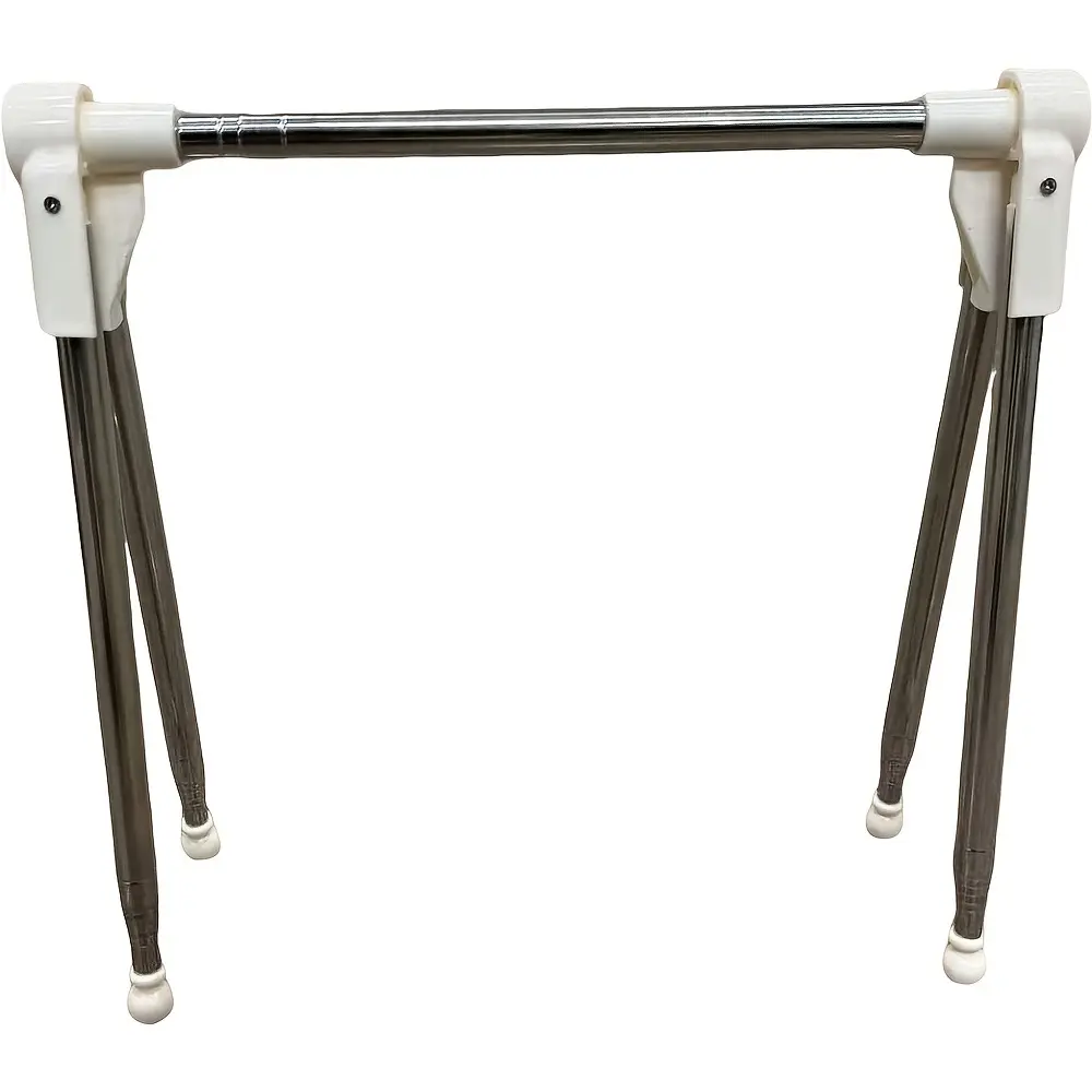 Portable telescopic clothes rack, convenient for travel, with foldable design.