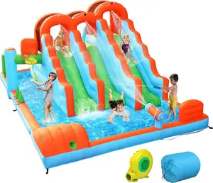 (2025 New) JOYMOR 10-in-1 Inflatable Water Slides for Kids Backyard with 3 Slides, Large Climbing Wall, Water Cannon, 1 min Blow up Water Slide for Outdoor Party w/Strong Blower, Carrying Bag, Ball