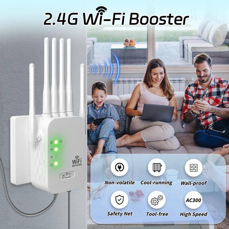 6-Antenna WiFi Range Extender (2.4GHz), 300Mbps Wireless Signal WiFi Repeater and Router Booster, Covers Up to 6000 Sq Ft for 50 Devices,  Repeater with Ethernet Port for Home and Gifts