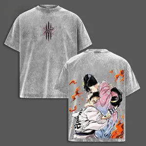 Akaza vs Koyuki T-Shirt Demon Slayer Infinity Castle Arc Anime Graphic Tee Oversized Acid Washed Soft Cotton Men Shirts Anime Streetwear Casual Menswear Classic Unisex Apparel Manga Merch Gift for Anime Fans