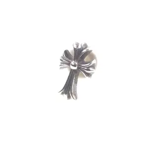 Pre-owned Chrome Hearts Sterling Silver 925 (Ag925) Small Leather Goods CH cross fat stud Silver 925 Earring