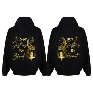 Not Sisters By Blood But Sisters By Heart Bestie Matching Hoodie, Holiday Party Matching Pullover, Festive Graphic Sweatshirt for Couples, Cozy Xmas Streetwear Top for Men for Women, Matching Outfits For Couples