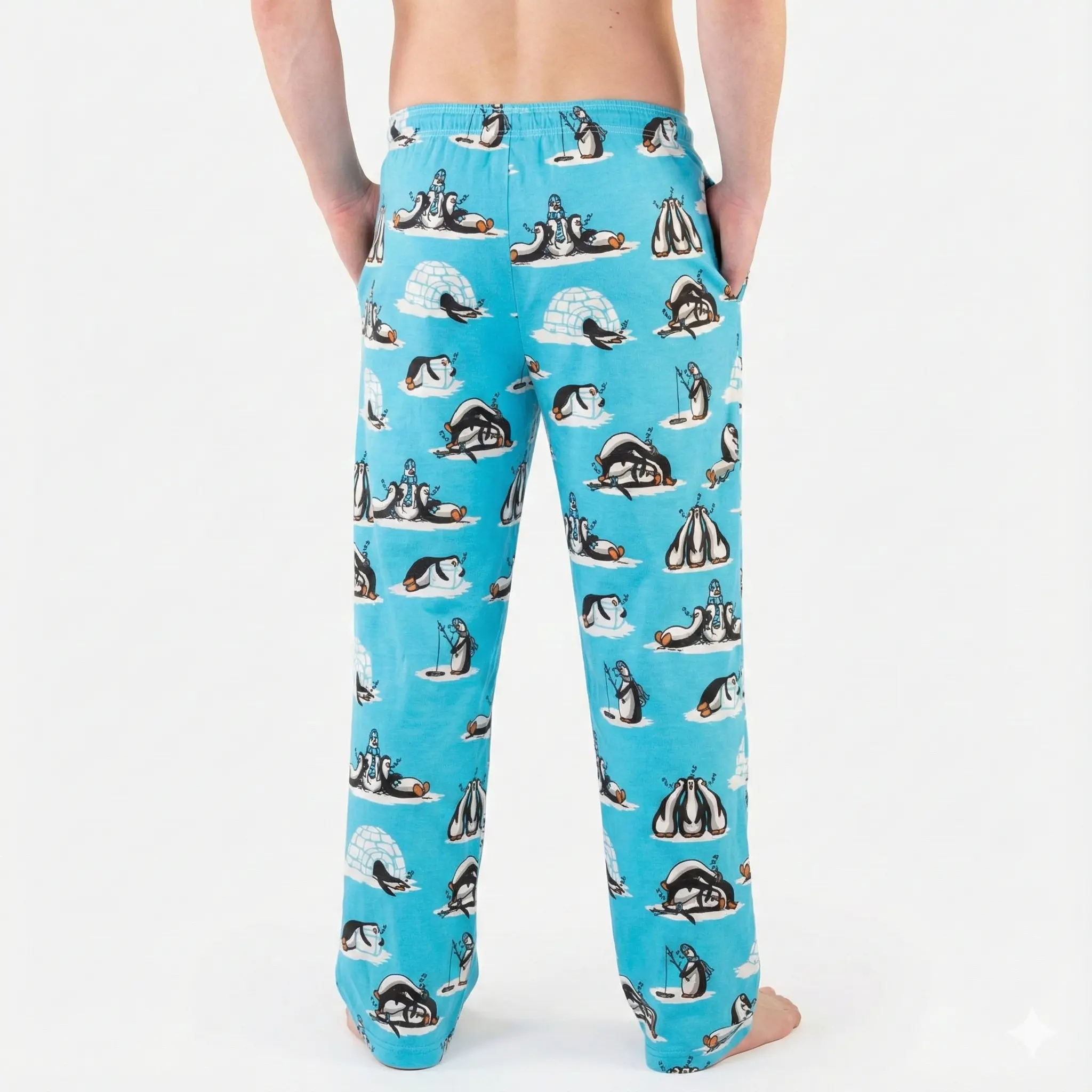 Out Cold Sleeping Penguin Pajama Pants – Funny Lazy Winter Birds & Igloo Pattern, Nap Time Lounge Bottoms
