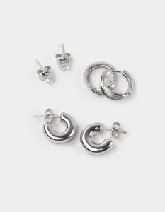 DO EVERYTHING IN LOVE White Gold Dipped 3 Pack Earrings