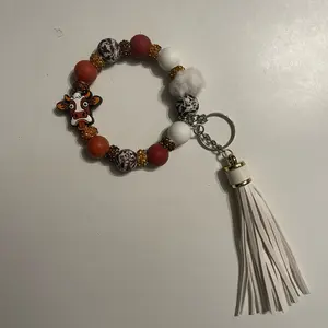 Adorable Cow Face Beaded Wristlet Keychain - Rustic Chic Style