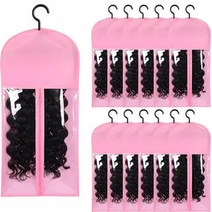 Twicebeauty 12PCS Pink Wig Storage Bags with Hanger Hair Extension Wig Storage for Multiple Wigs Dust-Proof for Home Travel Closet Wigs or Accessories