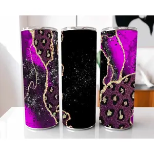 Purple And Black Pour Geode Marble Design Stainless Steel Tumbler