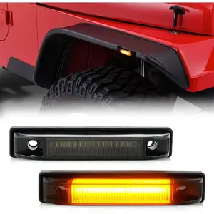 Fender Flare Side Marker Light Assembly Smoked Lens Amber for Je-ep Wrangler TJ JK JL Bushwacker Flat Style Fender Flares, Front Fender Turn Signal Lamp Powered by 18-SMD LED, Pack of 2