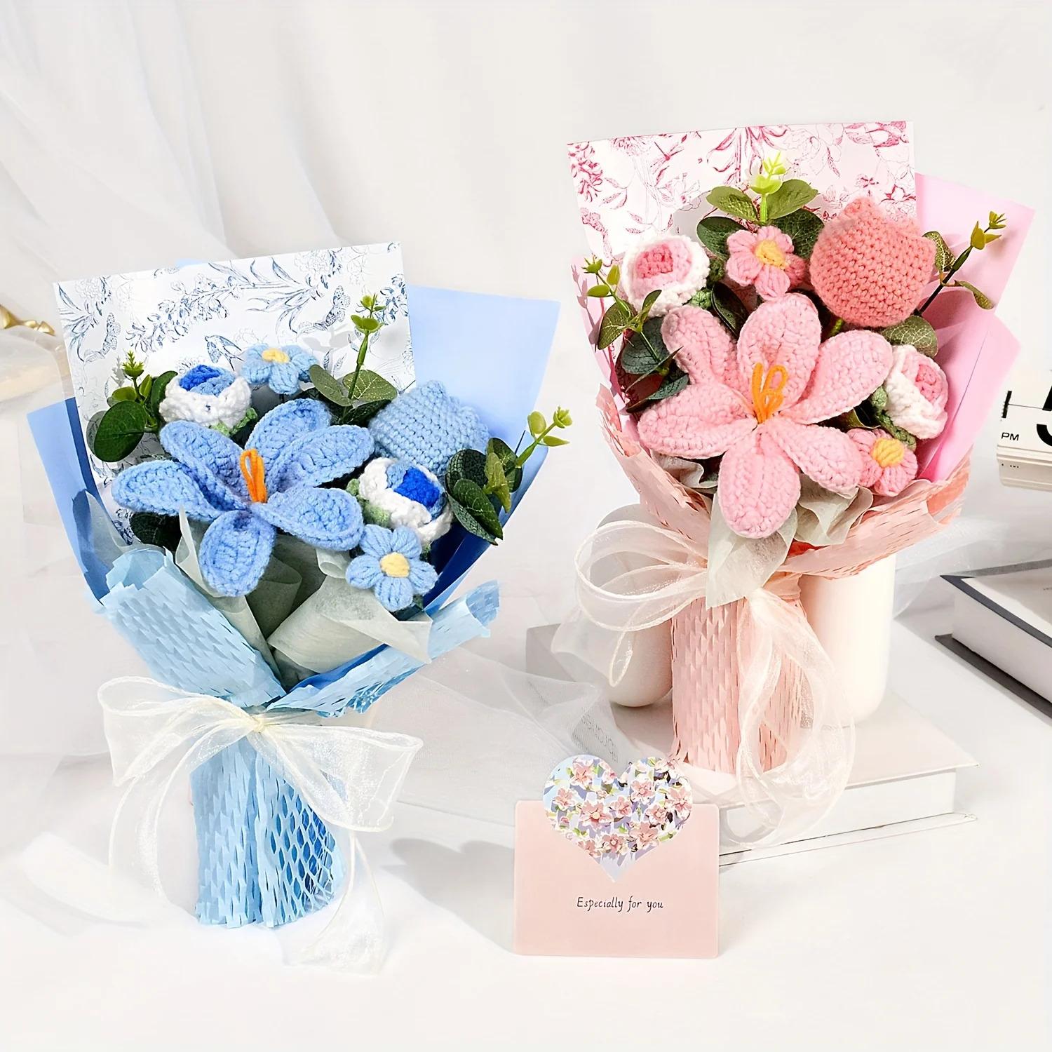 Handmade Crochet Tulip Bouquet  Mother's Day Christmas Thanksgiving Graduation Present Wed Fabric Tulip Home DecorWinter