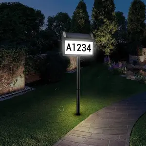 Number Sign, LED Illuminated Address Plaque with, 3-Color in 1 Waterproof Powered Number Light with Stakes for Outside Home, Yard, Street,