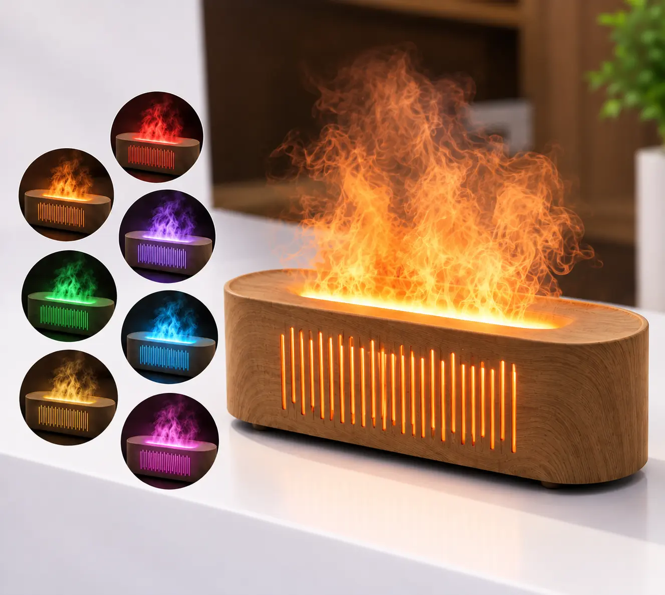 SUSTEAS 7-Color Flame Noiseless Essential Oil Diffuser with Auto-Off Protection,Portable Flame-Effect Air Aroma Diffuser,Fragrance Machine，Aromatherapy Diffusers for Home, USB-Powered Desktop Humidifier,  #GLOBAL PICKS