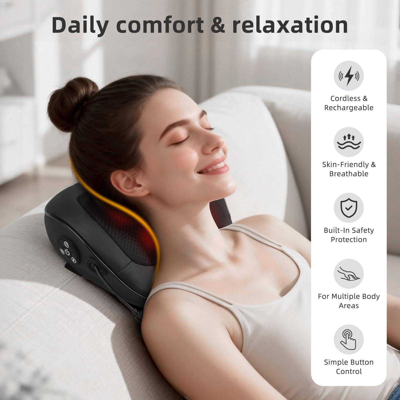 Electric Massager Pillow, Ultra-Quiet Corded Neck and Shoulder Massager with Heat, Portable 3D Kneading for Shoulder, Leg & Calf Muscle Pain Relief, Relaxing Gift for Men & Women ,stress relief products Electric Massager Pillow, Ultra-Quiet Corded Neck and Shoulder Massager with Heat, Portable 3D Kneading for Shoulder, Leg & Calf Muscle Pain Relief, Relaxing Gift for Men & Women ,stress relief products