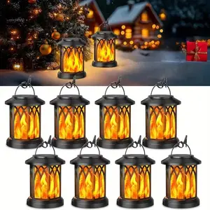 Solar Lantern Set Flickering Flame, Auto On/Off Up to 12Hrs, Hanging Outdoor Yard Decor Christmas Light for Garden New Year Present