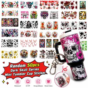 50pcs dark skull ghost horror gothic undead themed mini tumbler ice cup keychain stickers summerwins